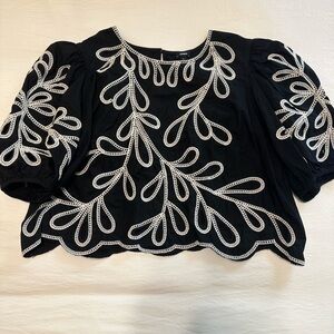 Express Black Eyelet Puff Sleeve Top